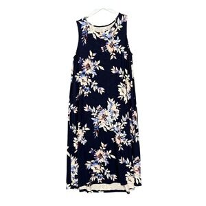 Jill Jill Dress Womens Medium Navy Floral Midi Sleeveless Knit Rayon‎ Spandex